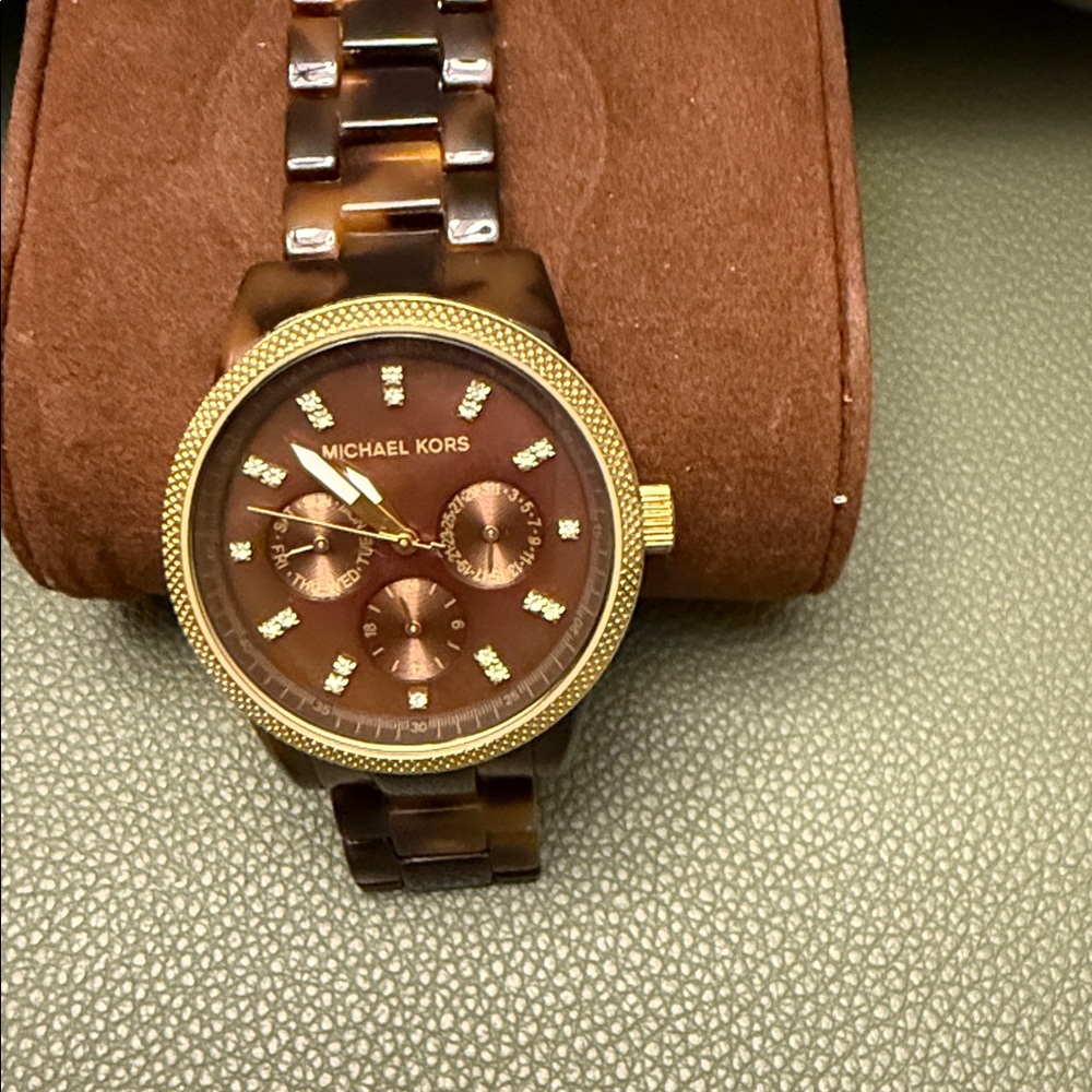 Michael Kors Tortoise and Gold Chronograph Watch